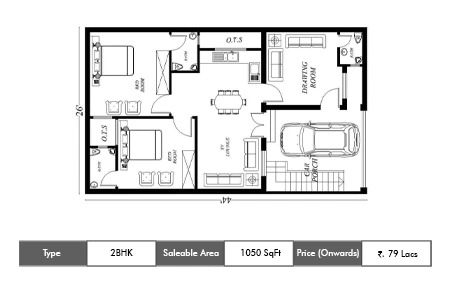 2 BHK floor plan